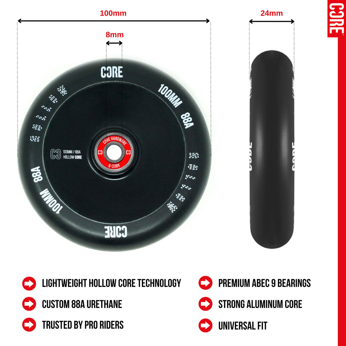 CORE Hollow Stunt Scooter Wheel 100mm - Black
