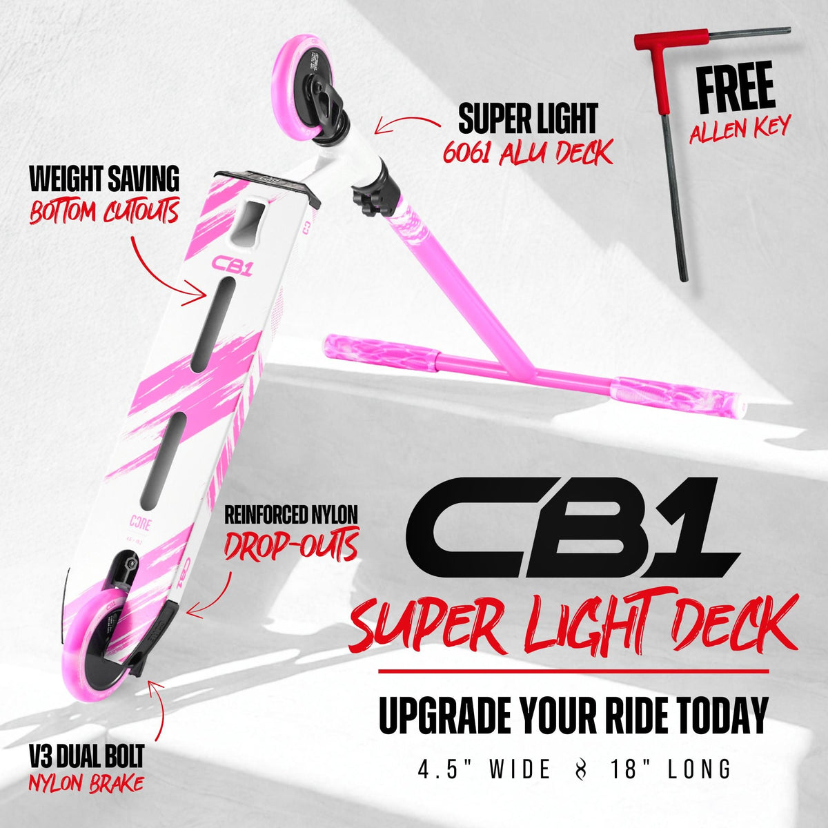 CORE CB1 beginner stunt scooter in white and pink