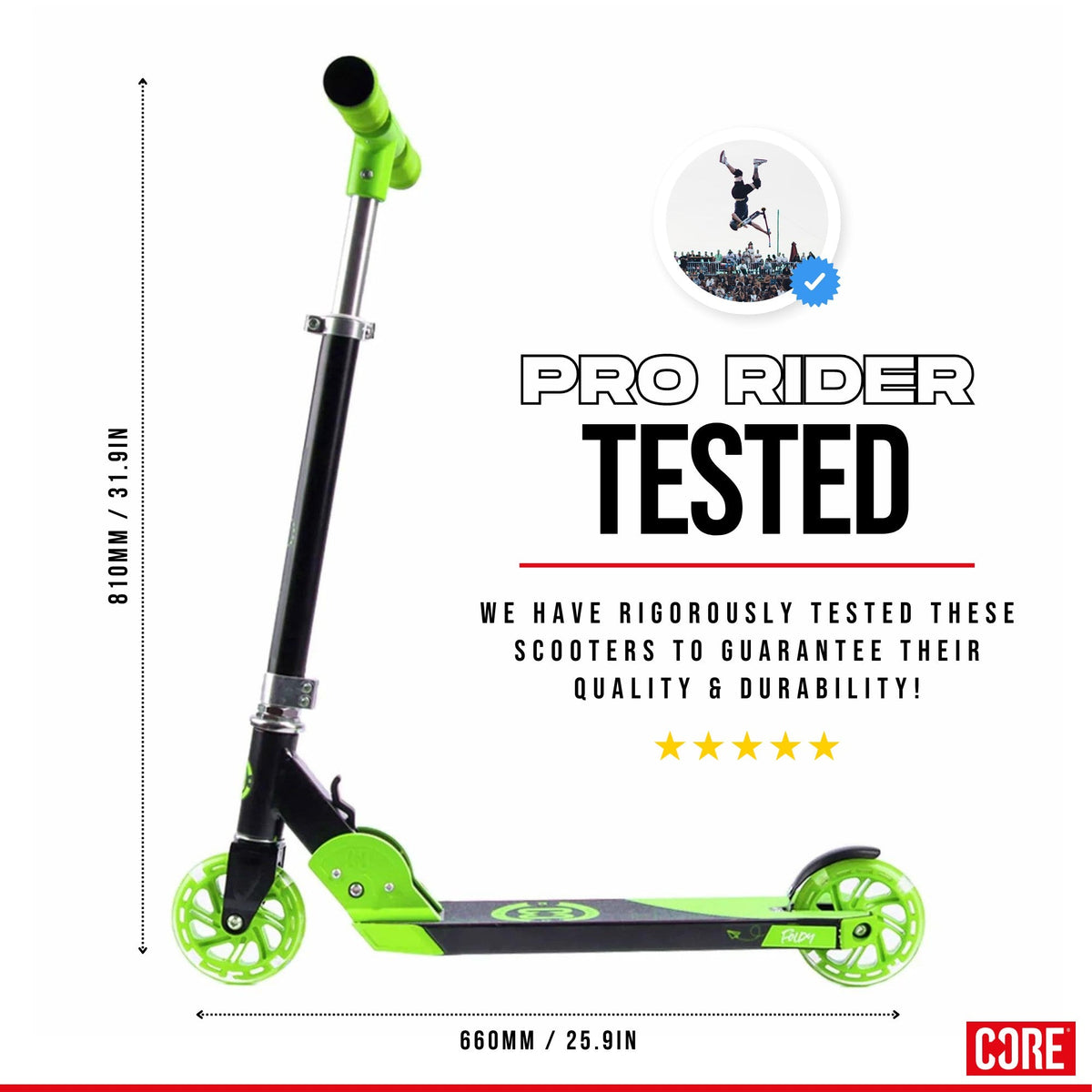 CORE Kids Foldy Black & Green Kick Scooter For Kids I Kick Scooter For Kids Angle Alternate