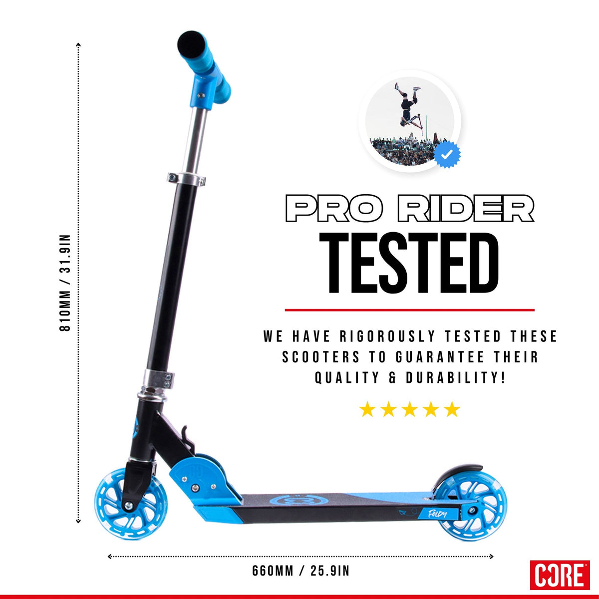 CORE Kids Foldy Black & Blue Kick Scooter For Kids I Kick Scooter For Kids Alternate Angle