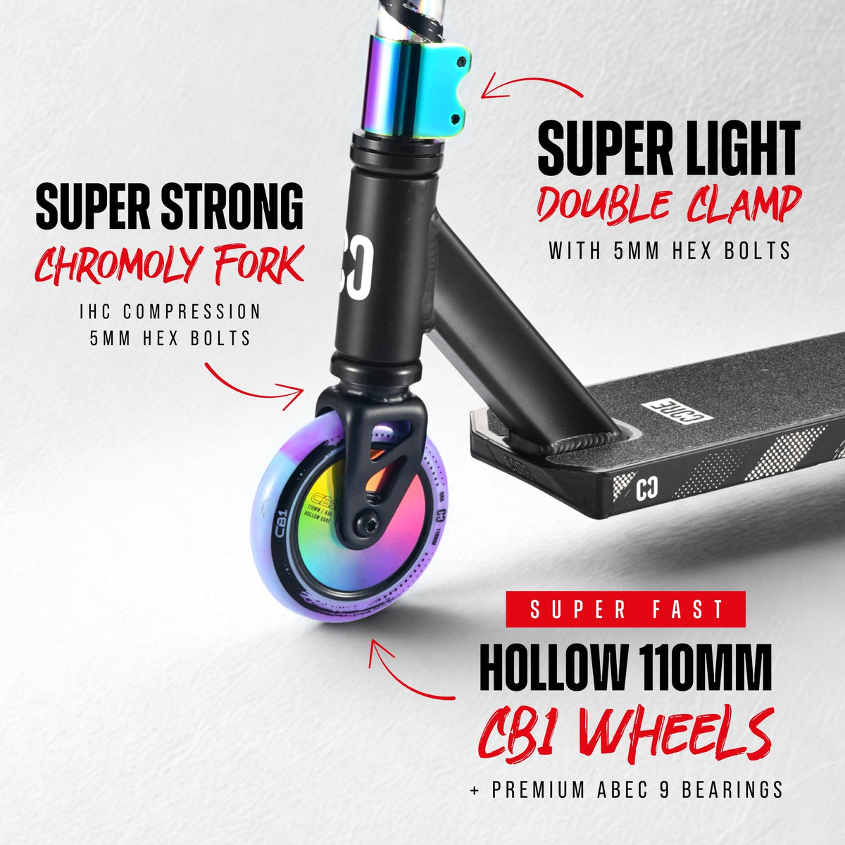 CORE CB1 beginner stunt scooter in black and neochrome