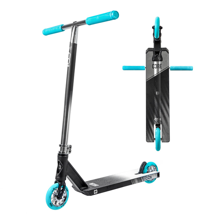 CORE CD1 complete stunt scooter in chrome and teal
