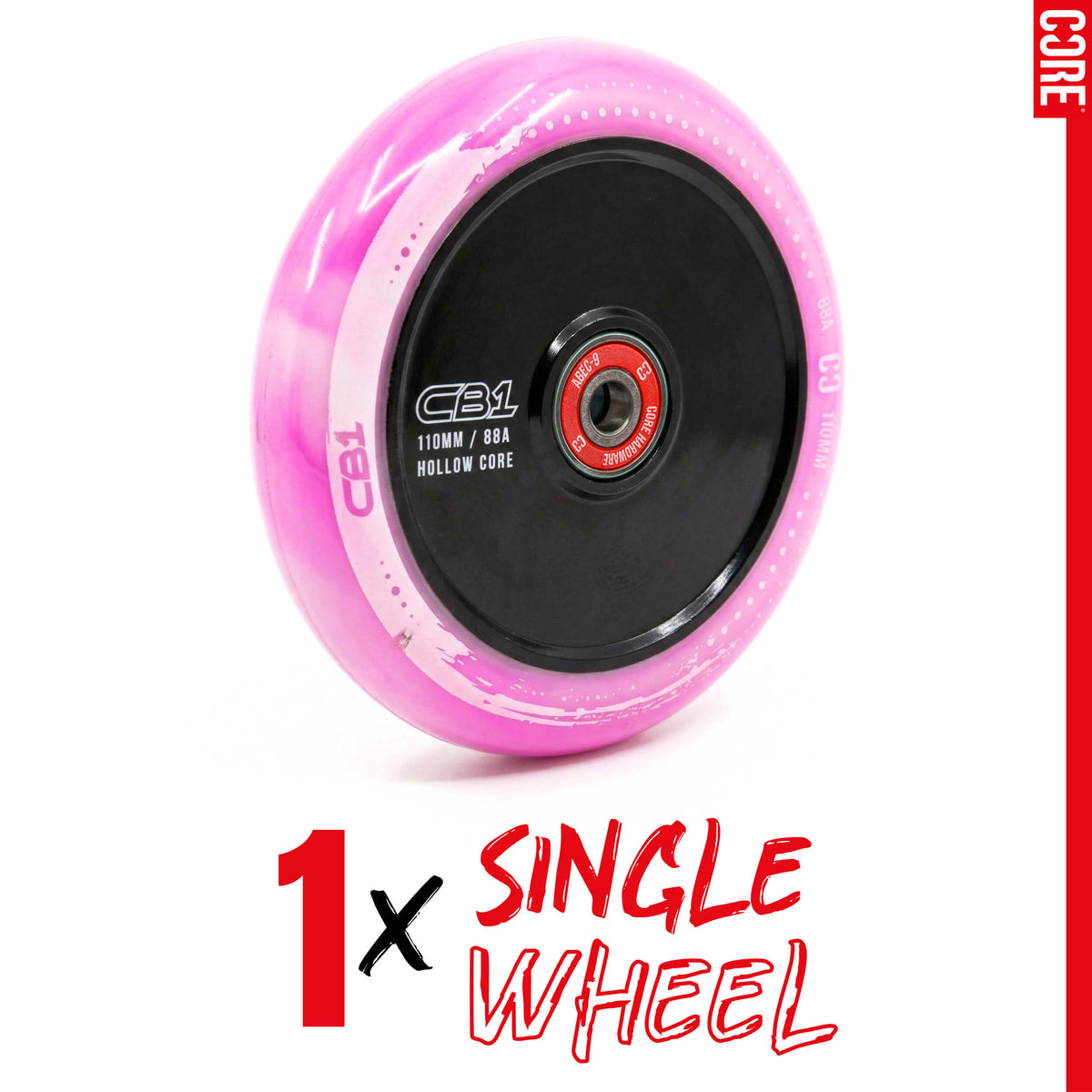 CORE CB1 Plastic Hollow Core Scooter Wheel 110mm - White/Pink
