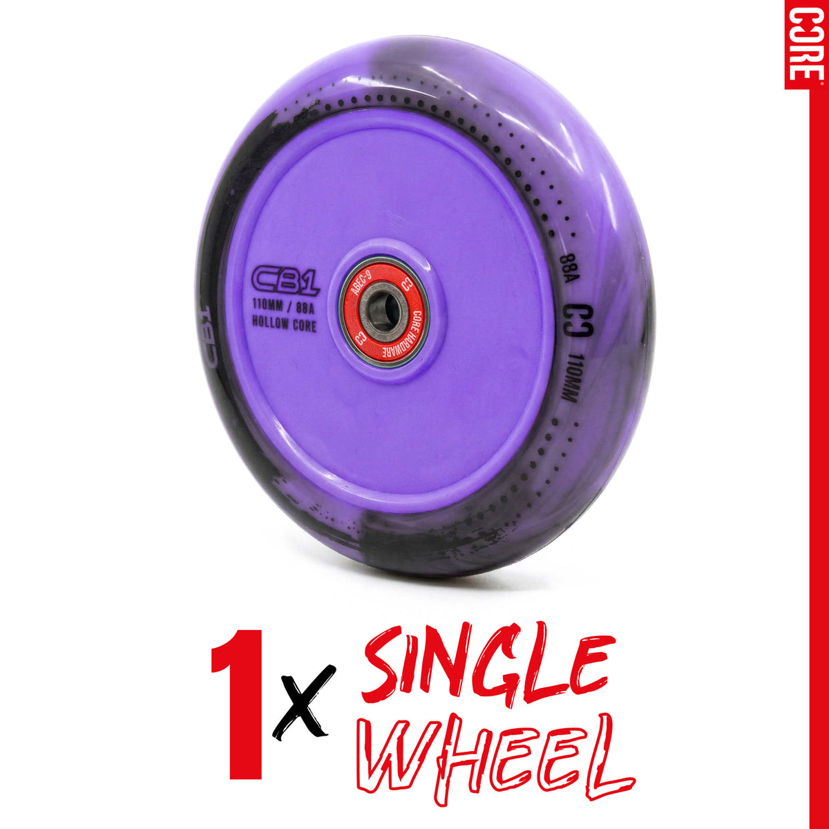 CORE CB1 Plastic Hollow Core Scooter Wheel 110mm - Black/Purple
