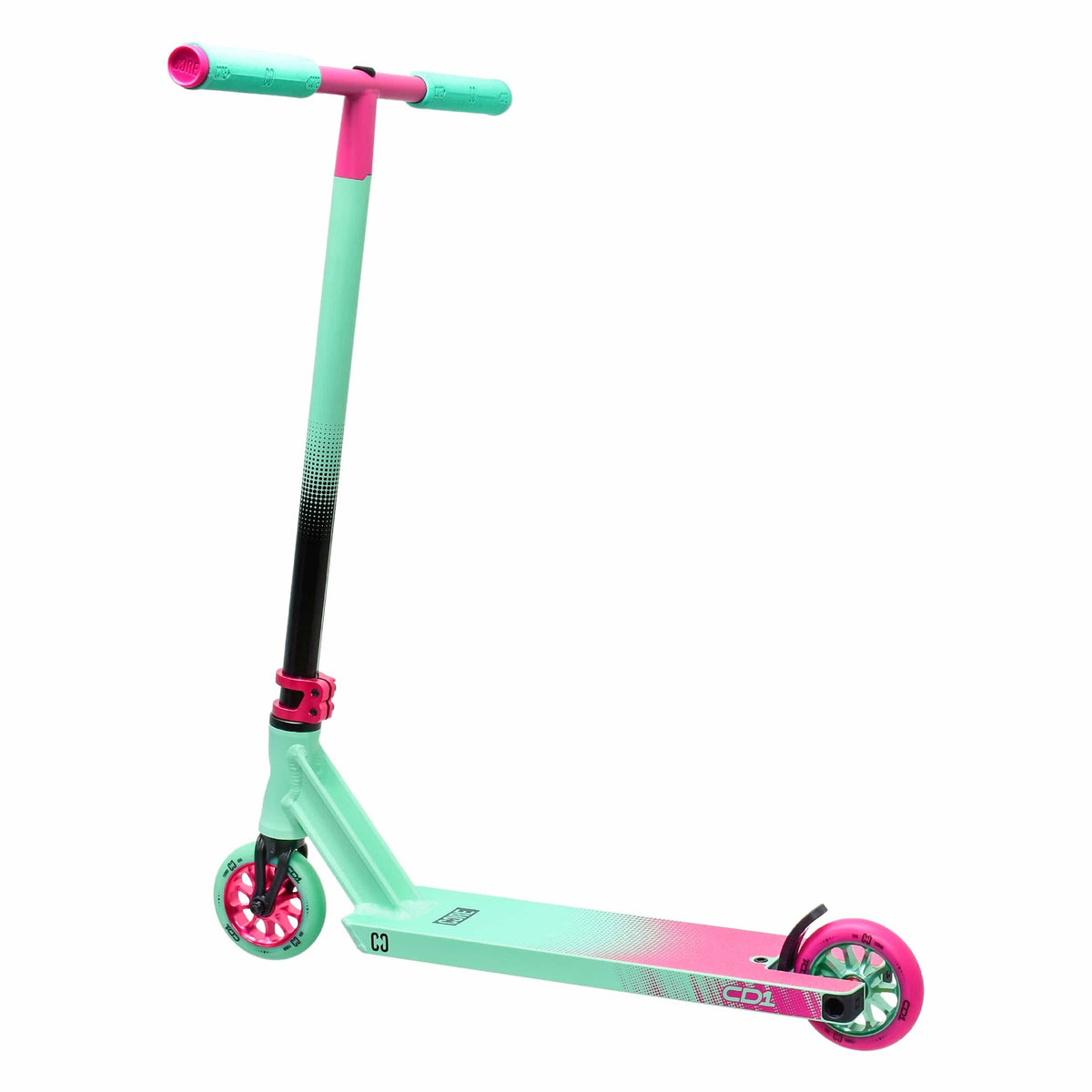 CORE CD1 complete stunt scooter in teal and pink - three-quarter view