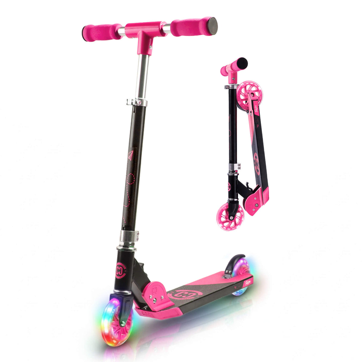CORE Kids Foldy Junior Kick Scooter - Black/Pink (LED Wheel)