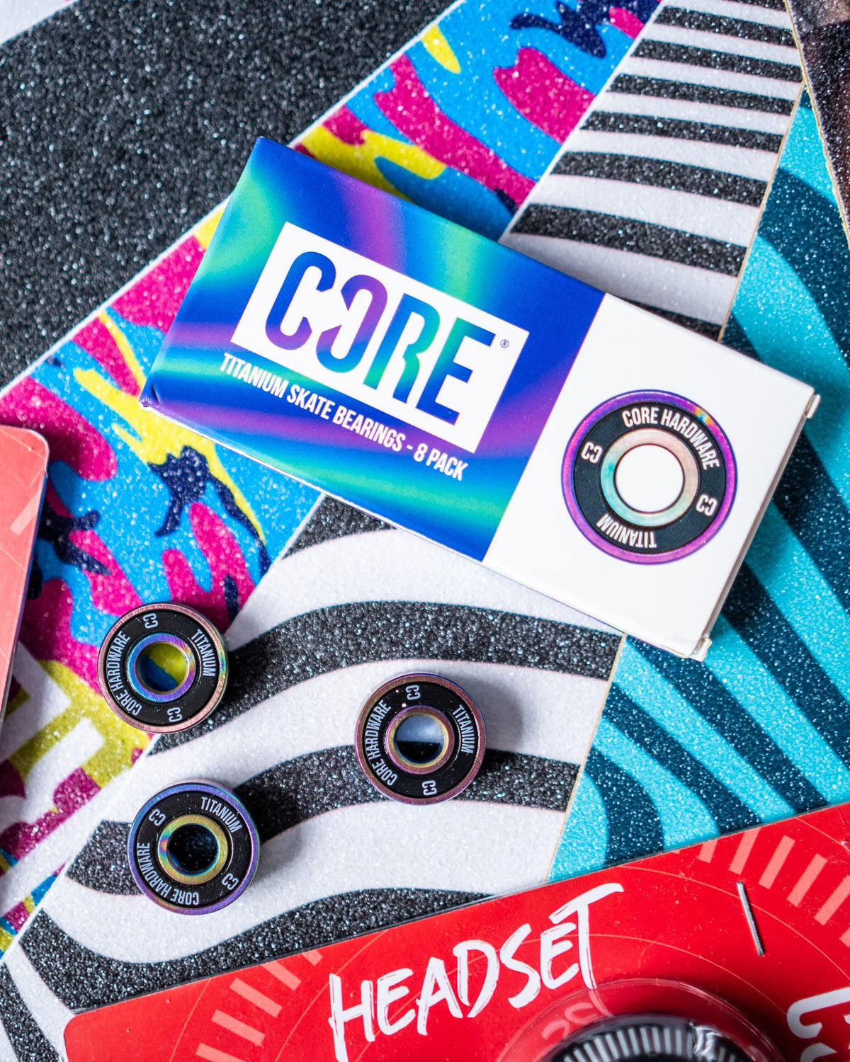CORE Hardware Titanium Skate Bearings NeoChrome 8PK I Skate Board Bearings Ground