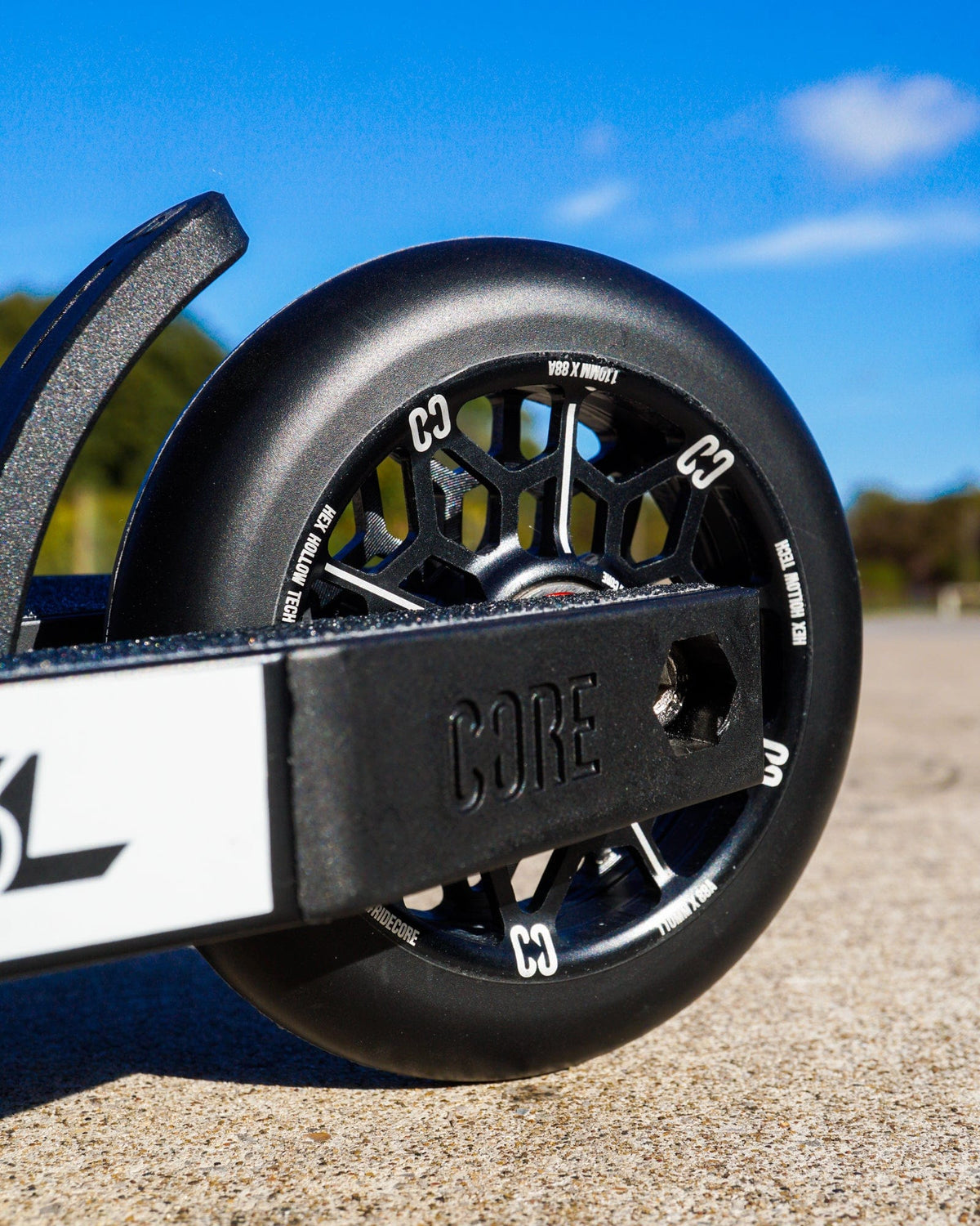 CORE Hex Hollow Stunt Black Scooter Wheel 110mm I Scooter Wheel Back Attached