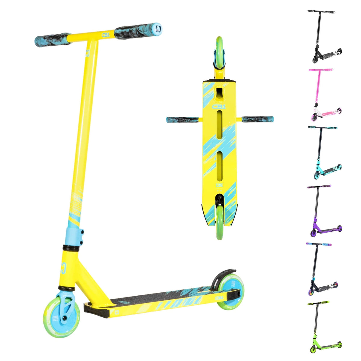 CORE CB1 complete scooter in neon and blue - lifestyle