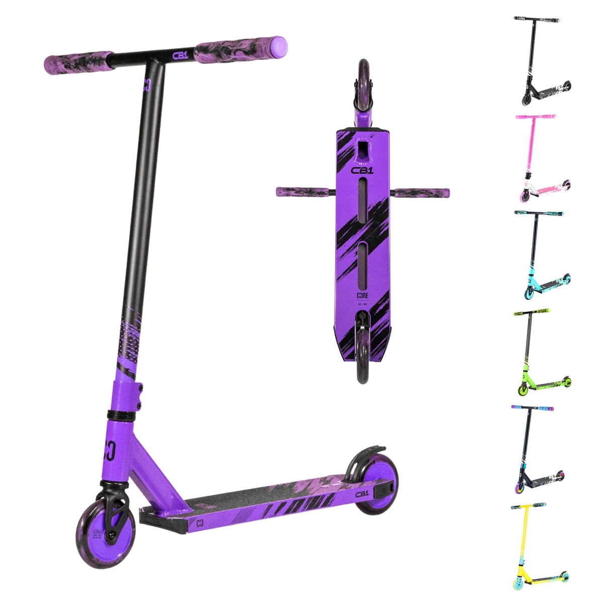 CORE CB1 complete scooter in black and purple - lifestyle