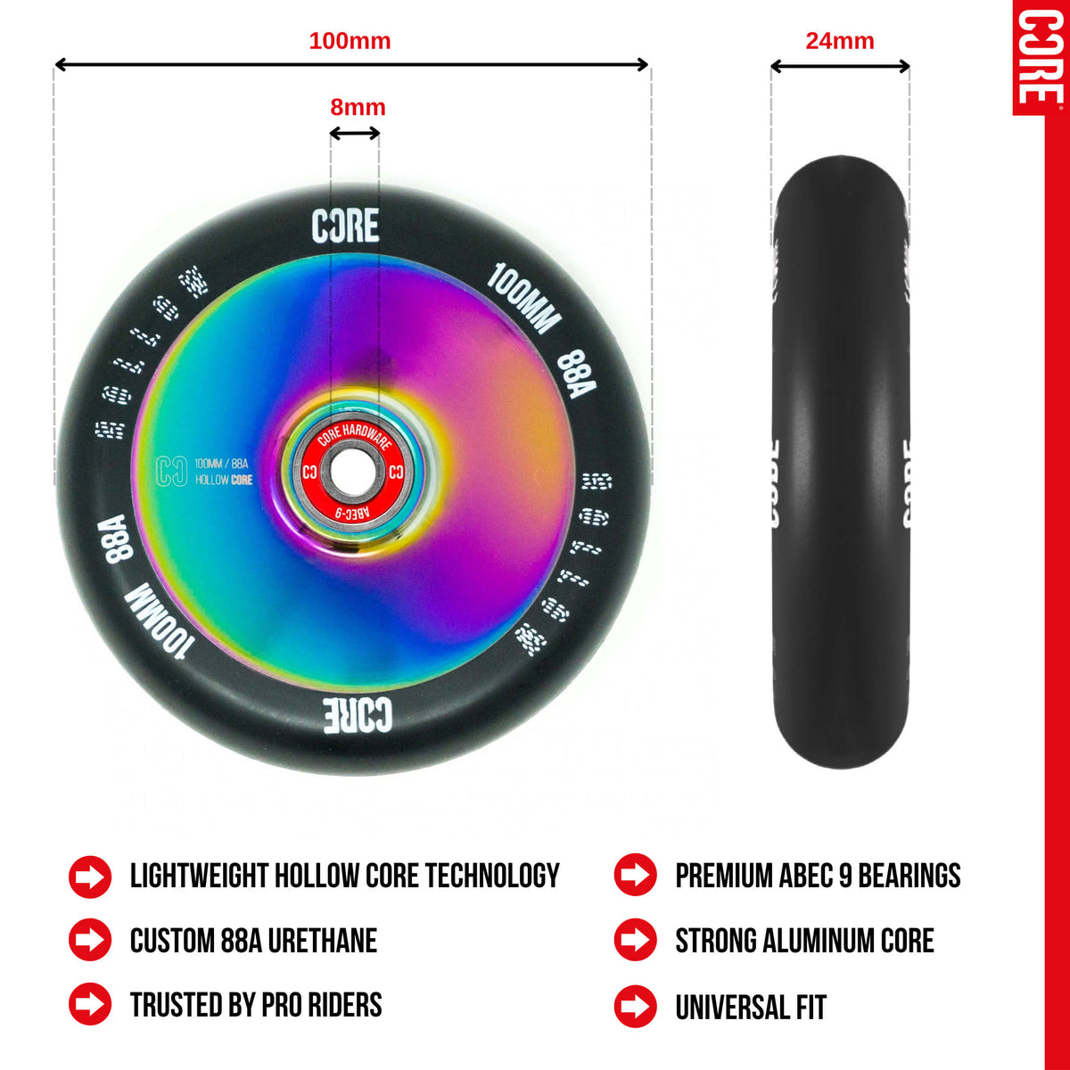 CORE Hollow Stunt Scooter Wheel 100mm - NeoChrome/Black