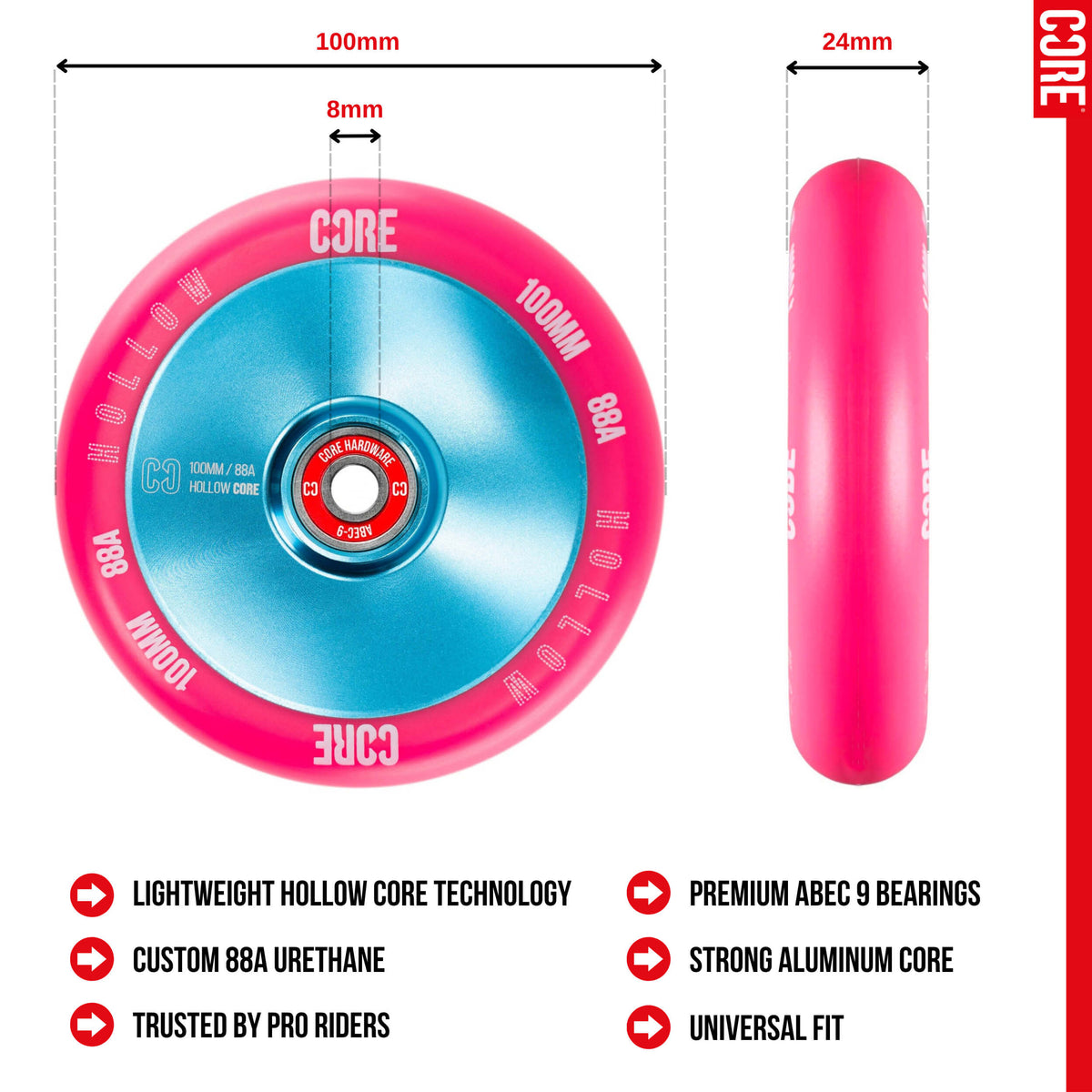 CORE Hollow Stunt Scooter Wheel 100mm - Pink/Blue