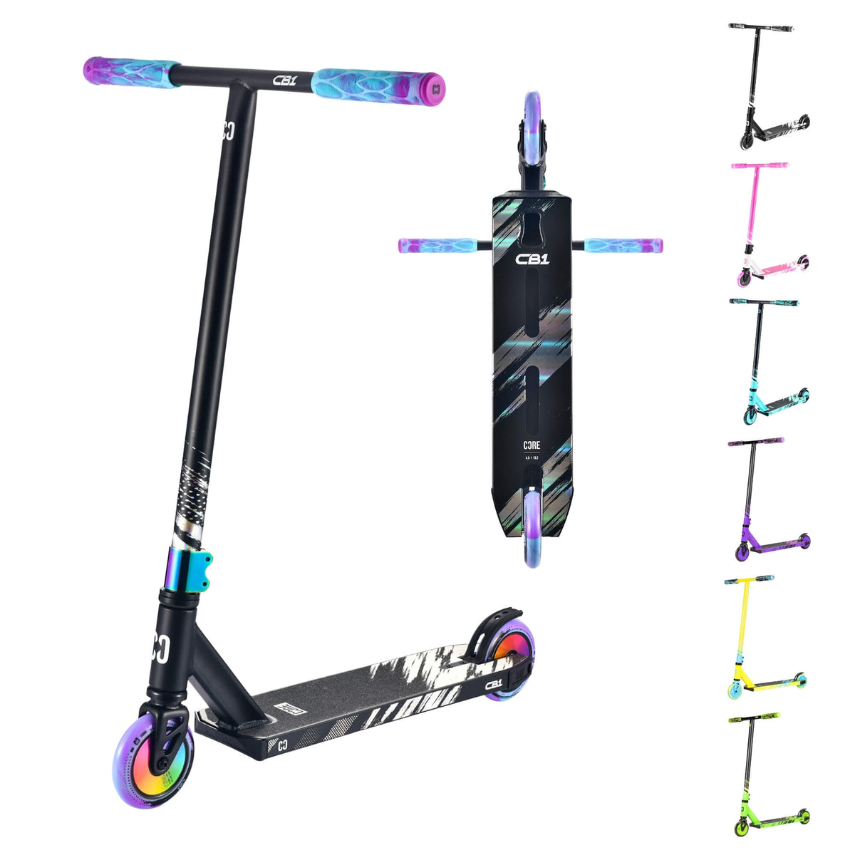 CORE CB1 beginner stunt scooter in black and neochrome - lifestyle