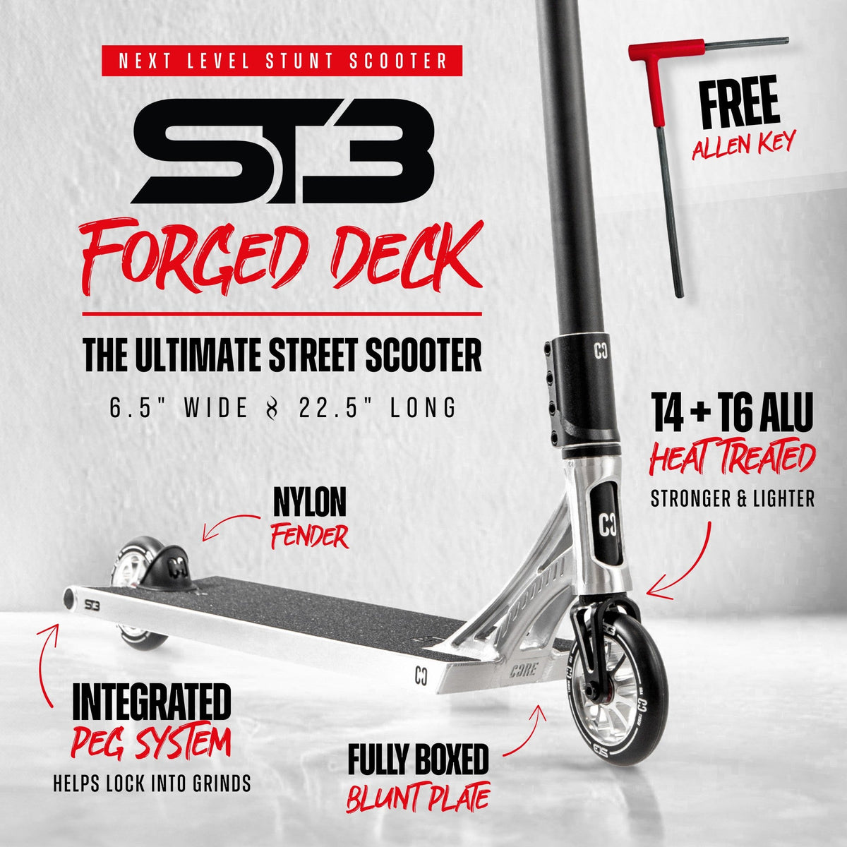 CORE ST3 complete stunt scooter in polished raw
