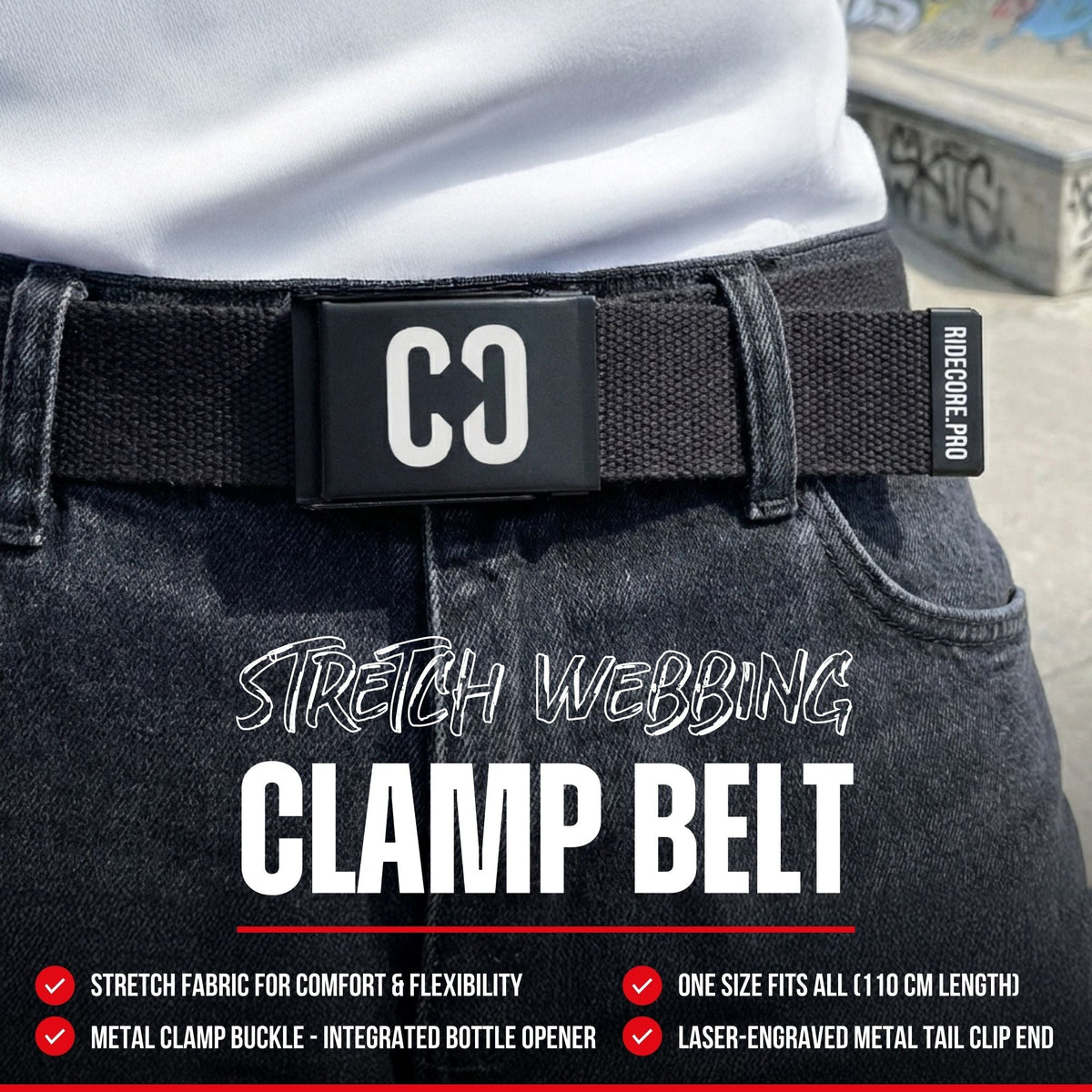 CORE Stretch Webbing Clamp Belt - Black/Black