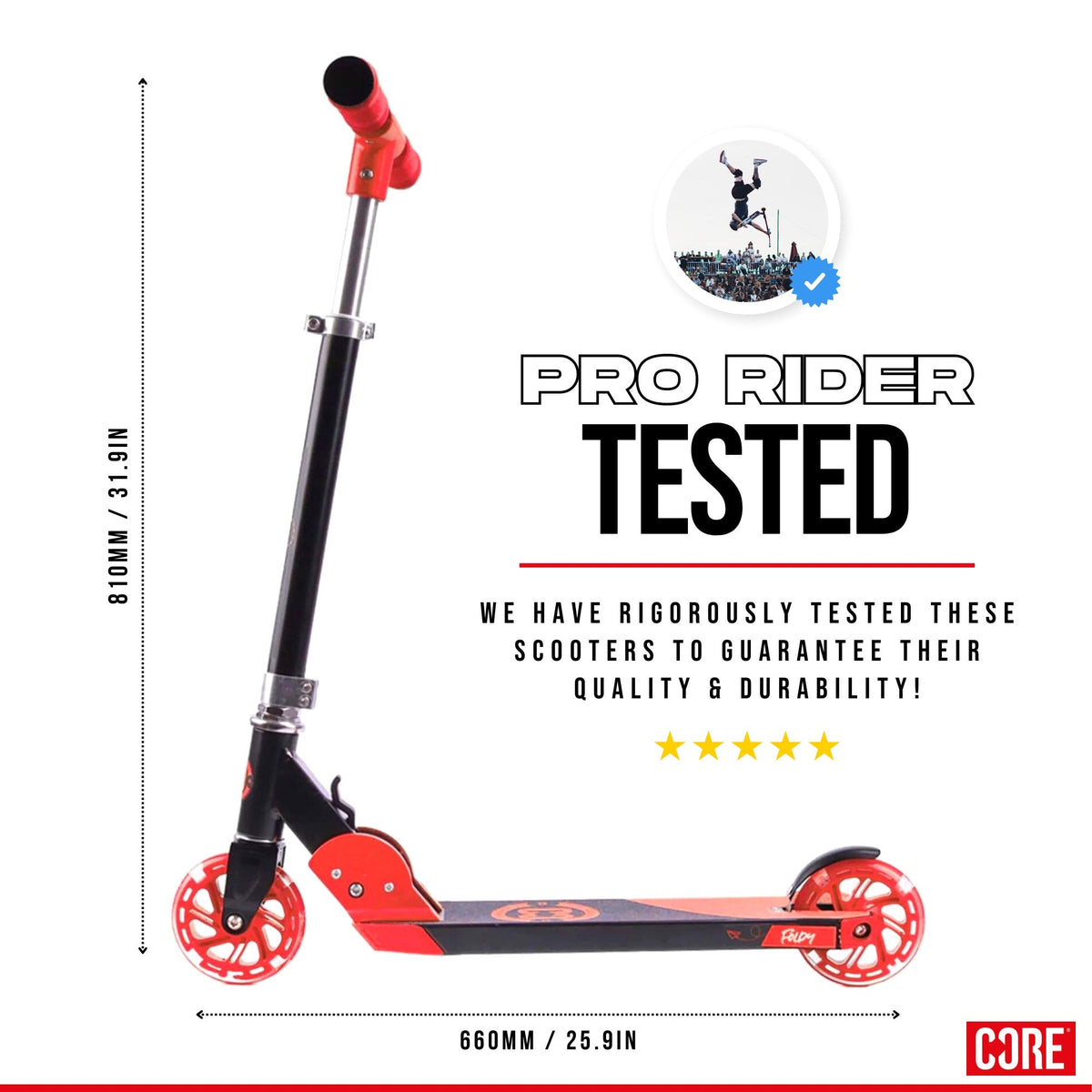 CORE Kids Foldy Black & Red Kick Scooter For Kids I Kick Scooter For Kids Dimensions