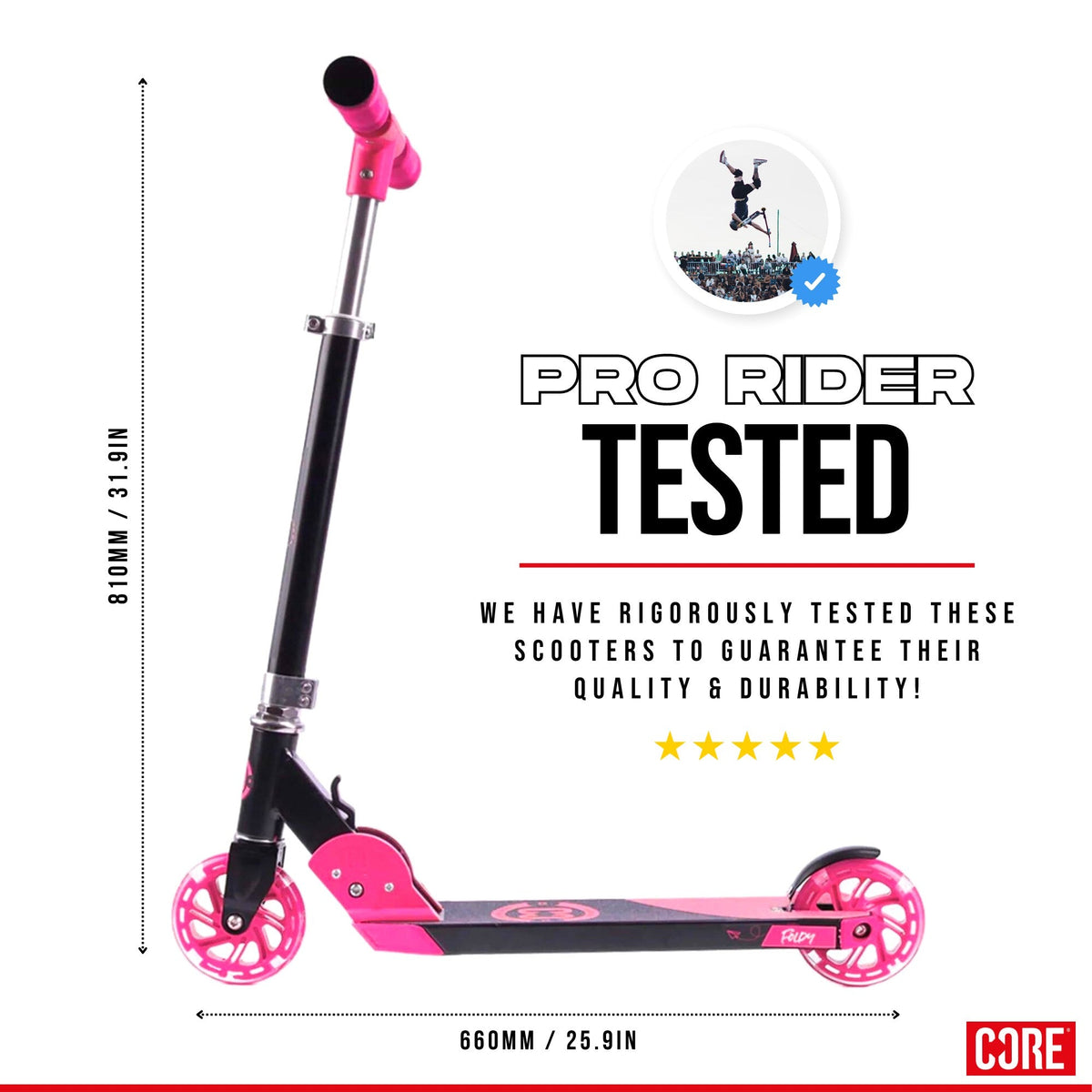 CORE Kids Foldy Black & Pink Kick Scooter For Kids I Kick Scooter For Kids Deminsons