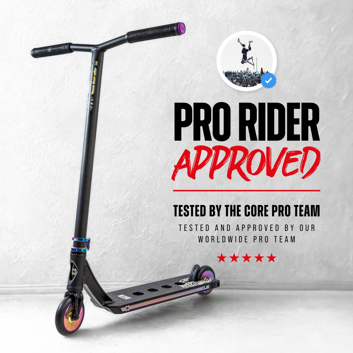 CORE CL1 complete stunt scooter in black and neochrome - lifestyle