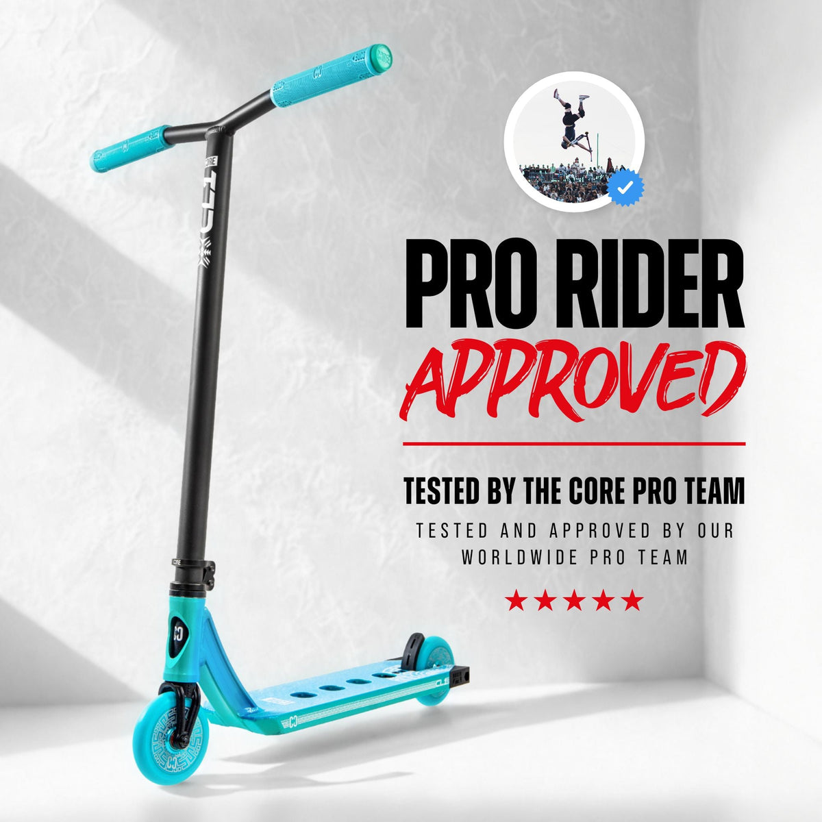 CORE CL1 complete stunt scooter in turtlescent teal - lifestyle
