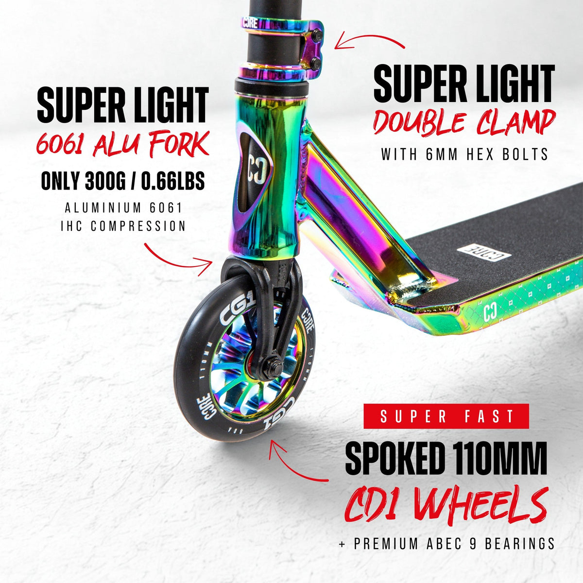 CORE CG1 complete stunt scooter in neochrome and black
