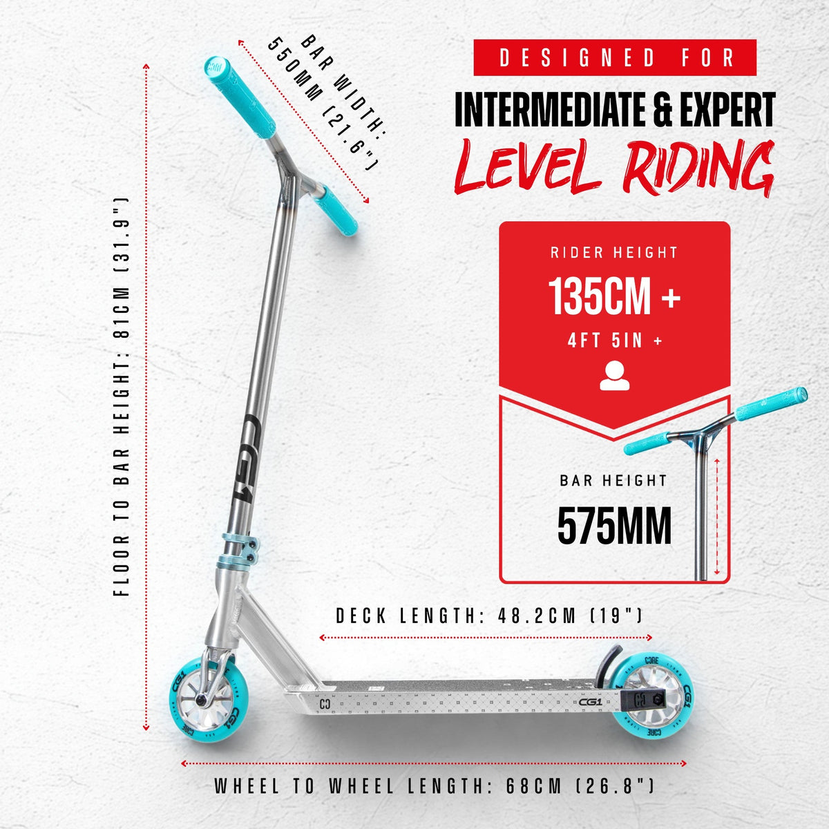 CORE CG1 complete stunt scooter in raw and teal