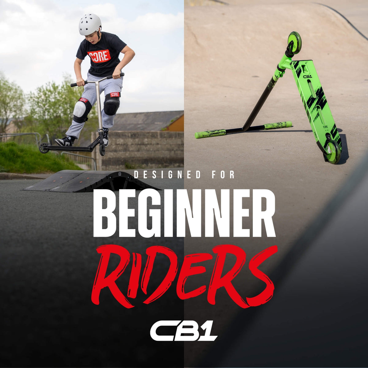 CORE CB1 complete scooter in black and green