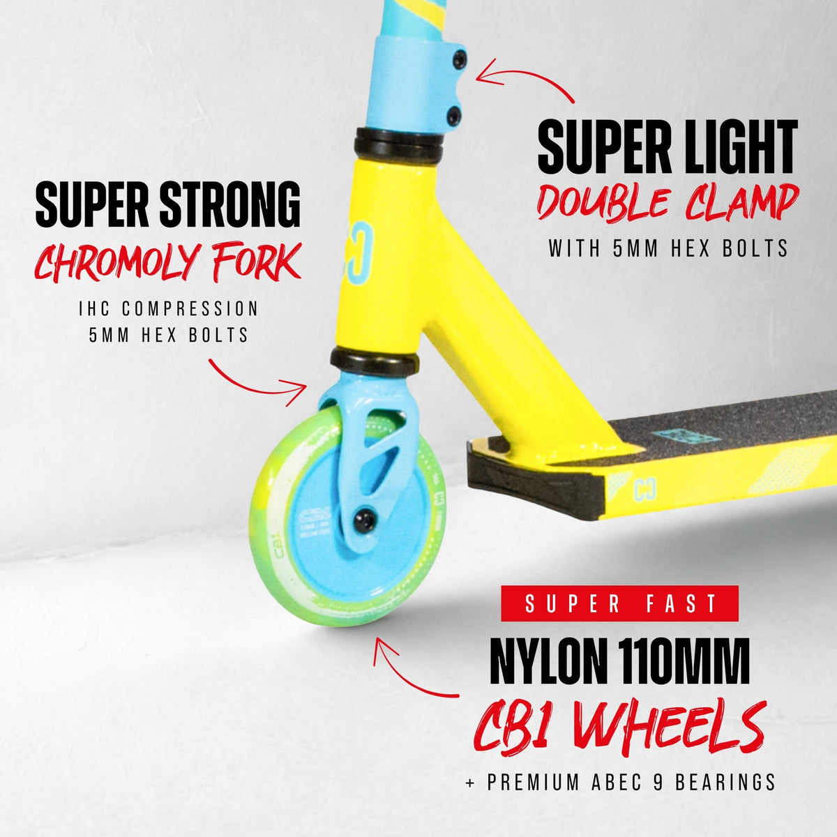 CORE CB1 complete scooter in neon and blue
