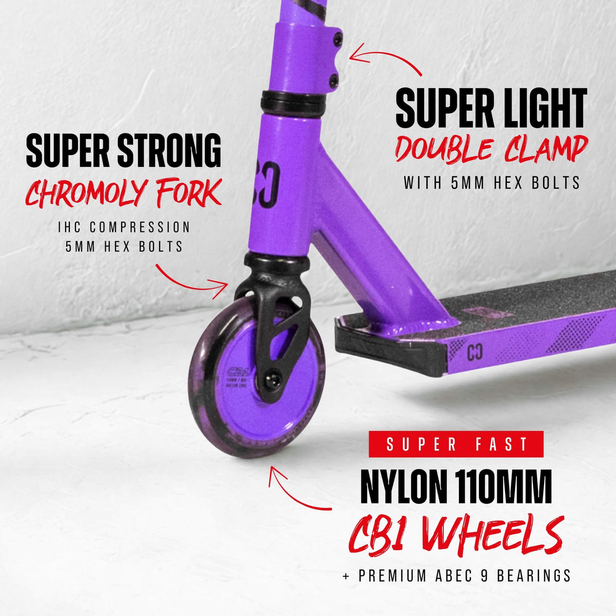 CORE CB1 complete scooter in black and purple