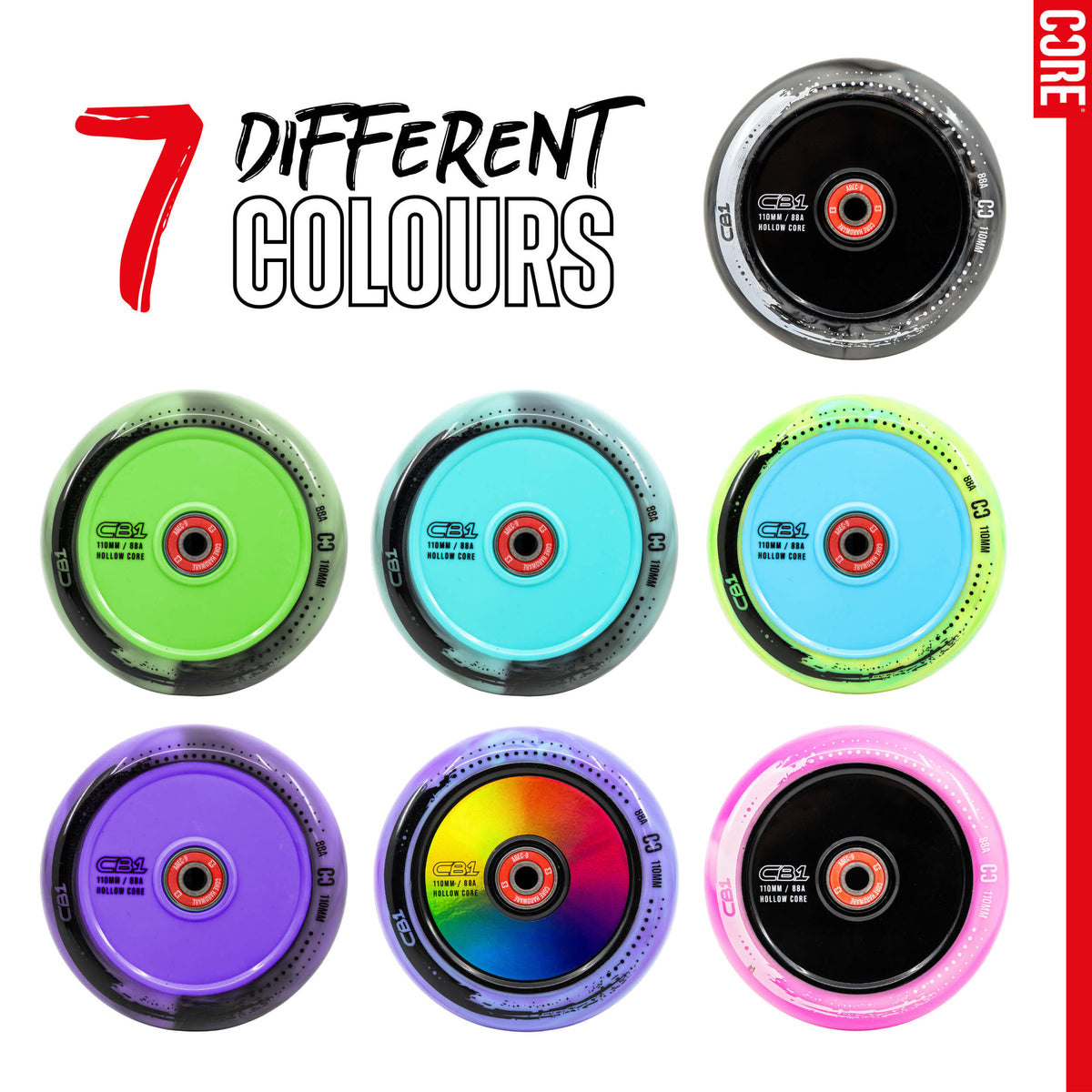 CORE CB1 Plastic Hollow Core Scooter Wheel 110mm - Black/White