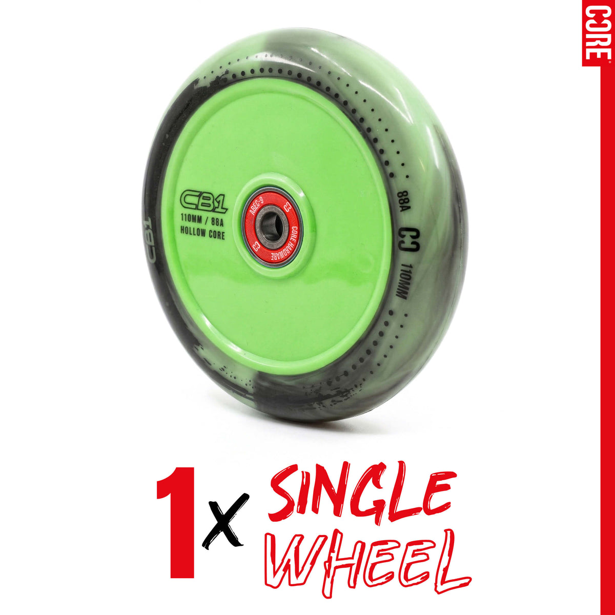CORE CB1 Plastic Hollow Core Scooter Wheel 110mm -  Black/Green