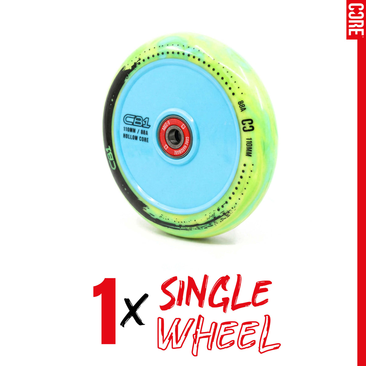 CORE CB1 Plastic Hollow Core Scooter Wheel 110mm -  Lime/Blue