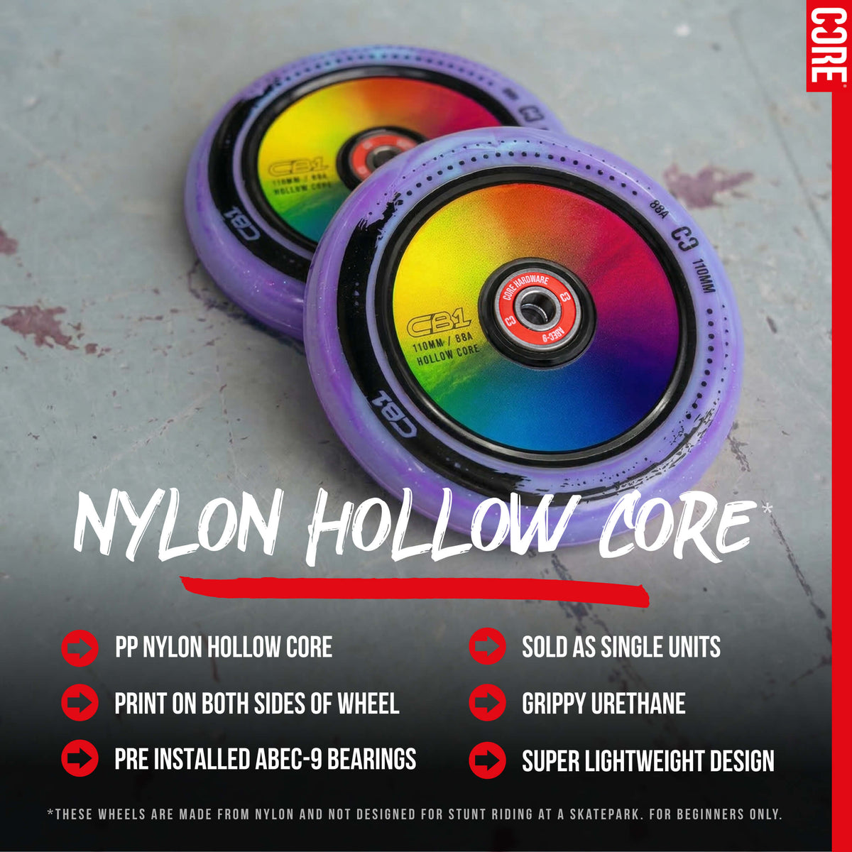CORE CB1 Plastic Hollow Core Scooter Wheel 110mm - Black/Neo