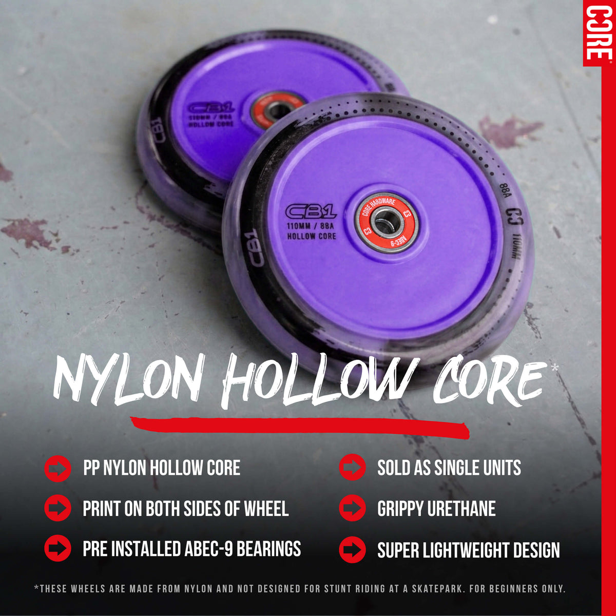 CORE CB1 Plastic Hollow Core Scooter Wheel 110mm -  Black/Purple