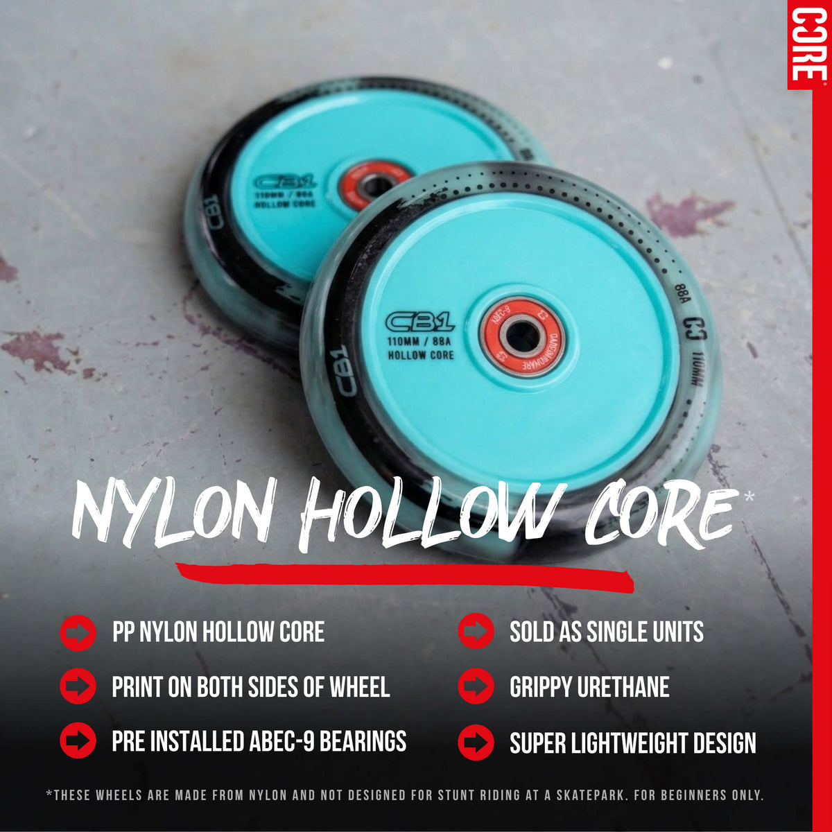 CORE CB1 Plastic Hollow Core Scooter Wheel 110mm - Black/Teal