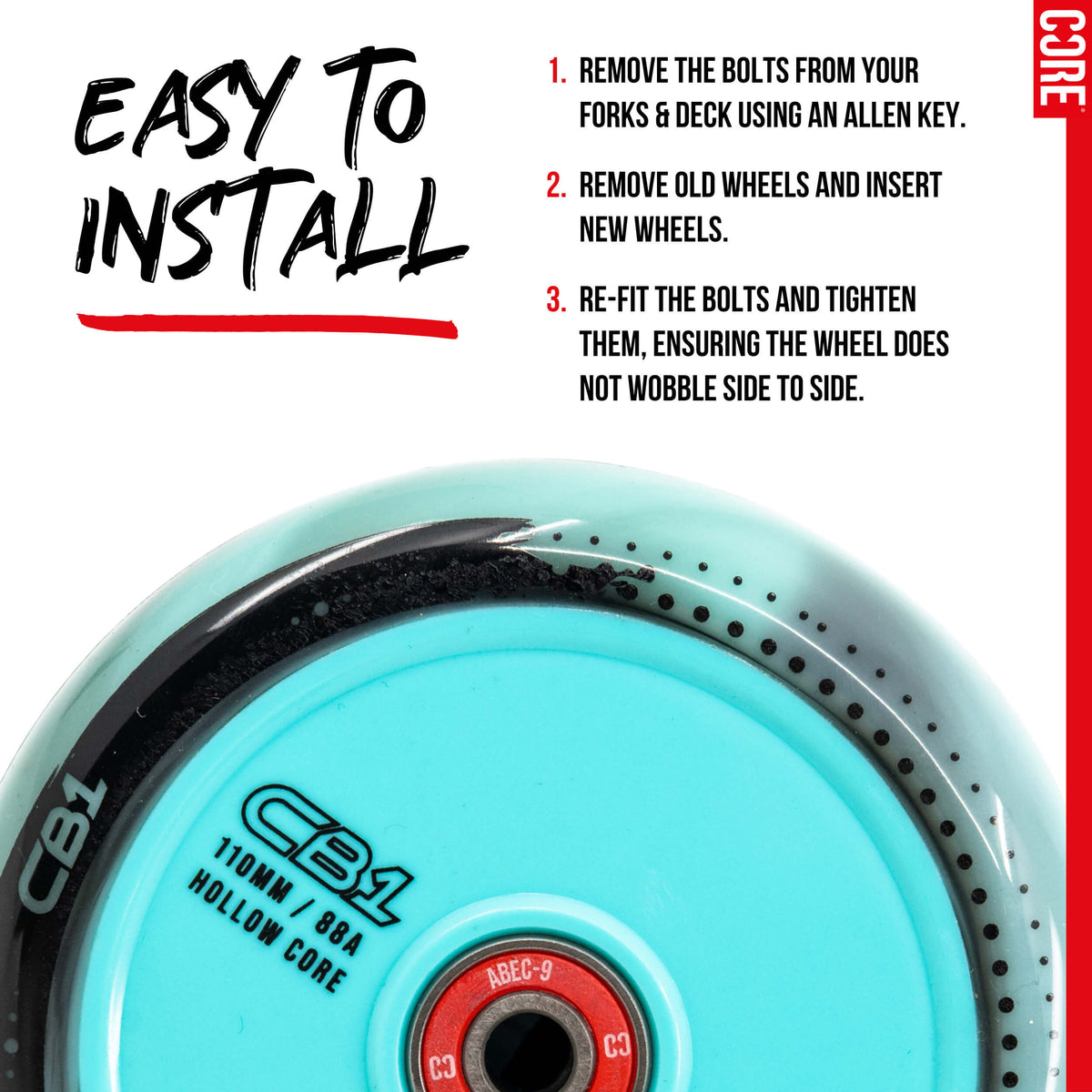 CORE CB1 Plastic Hollow Core Scooter Wheel 110mm - Black/Teal