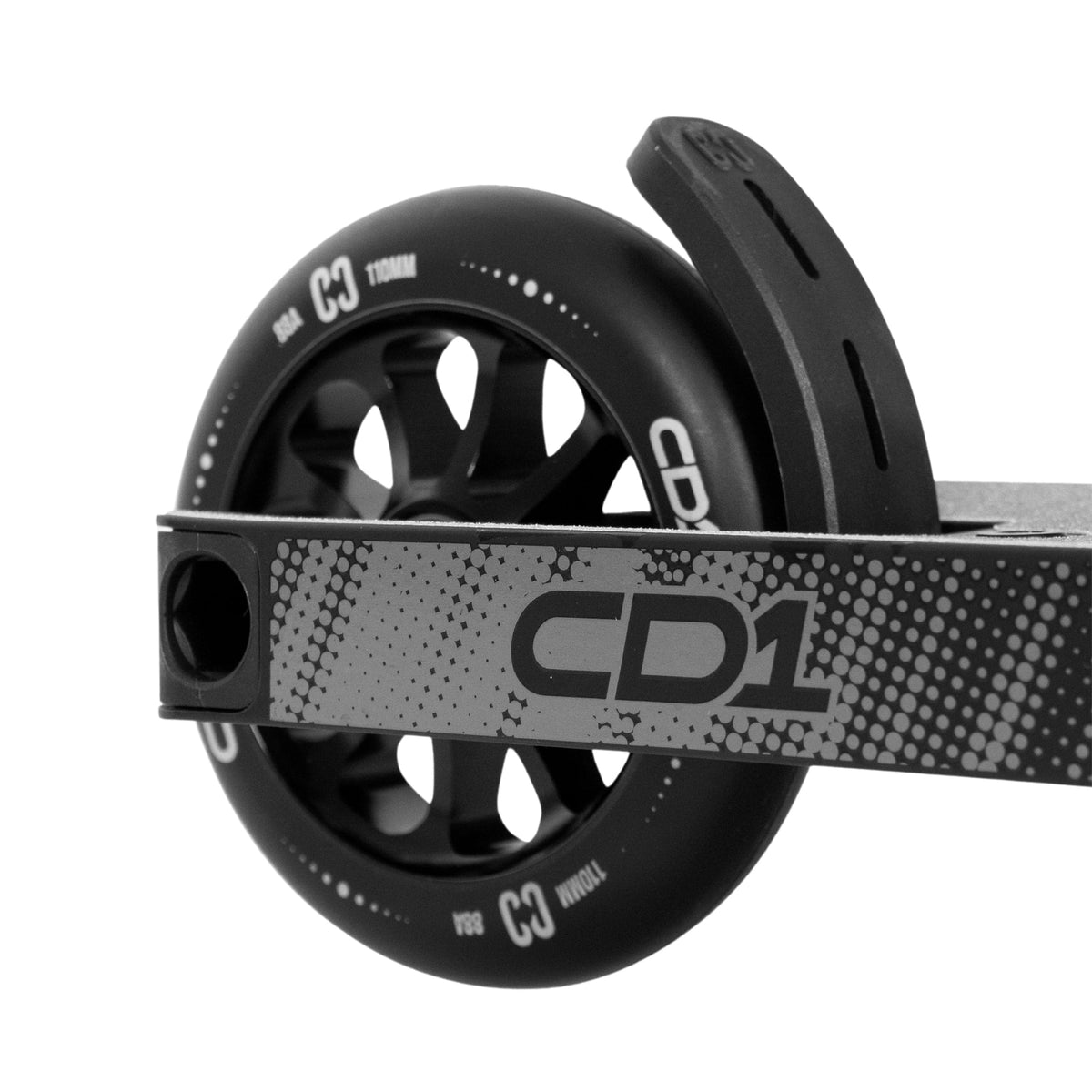 CORE CD1 complete stunt scooter in black - rear wheel detail