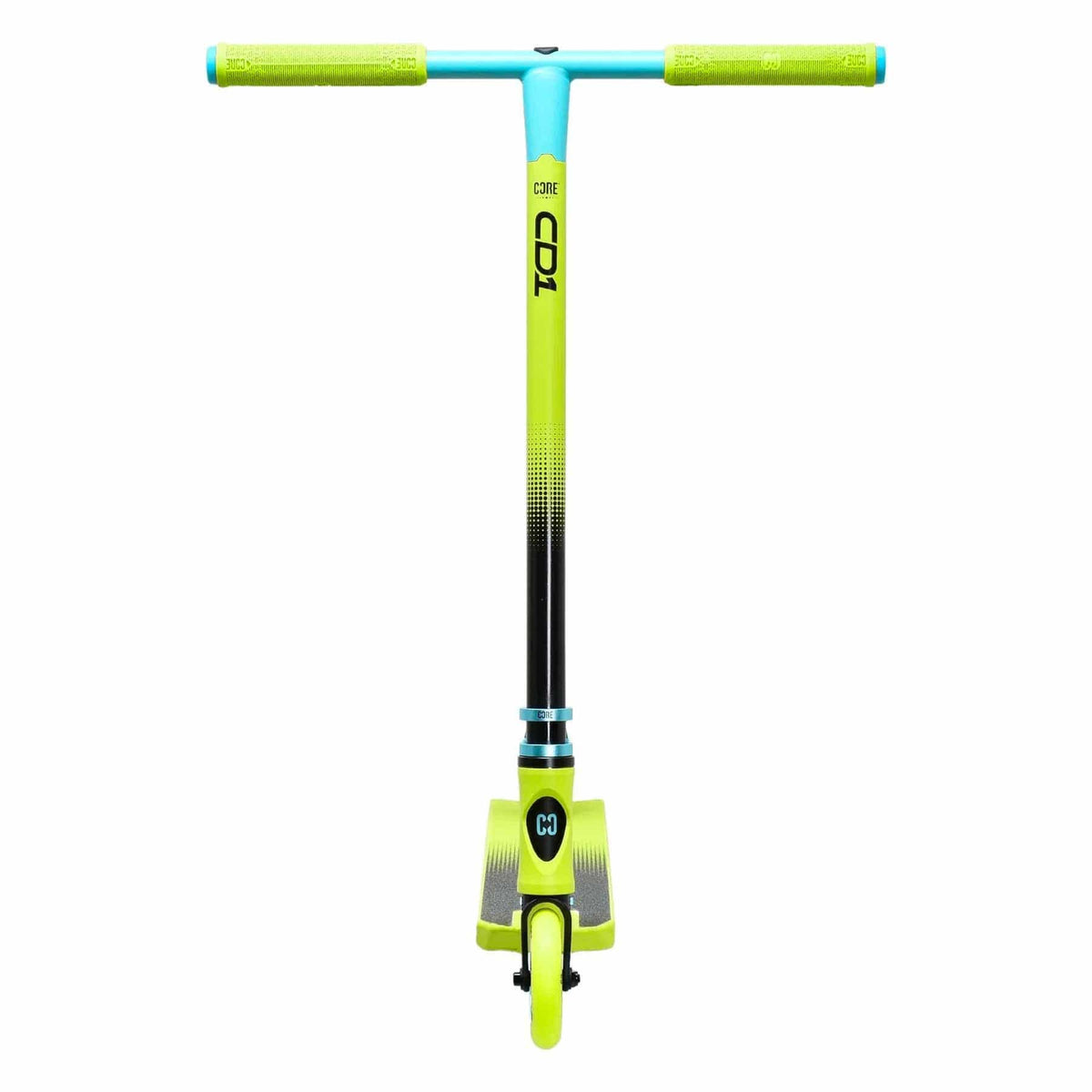 CORE CD1 complete stunt scooter in lime and teal - front view