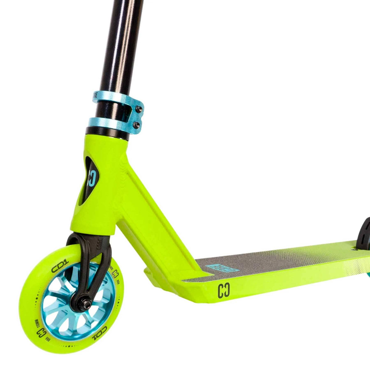 CORE CD1 complete stunt scooter in lime and teal - front detail