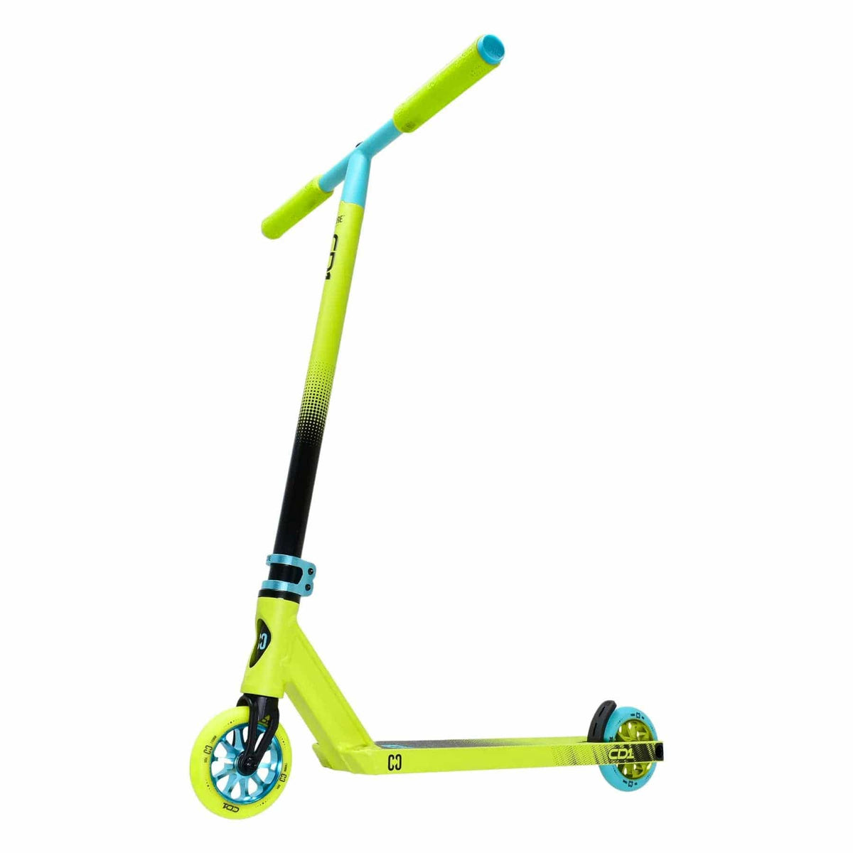CORE CD1 complete stunt scooter in lime and teal - angled view