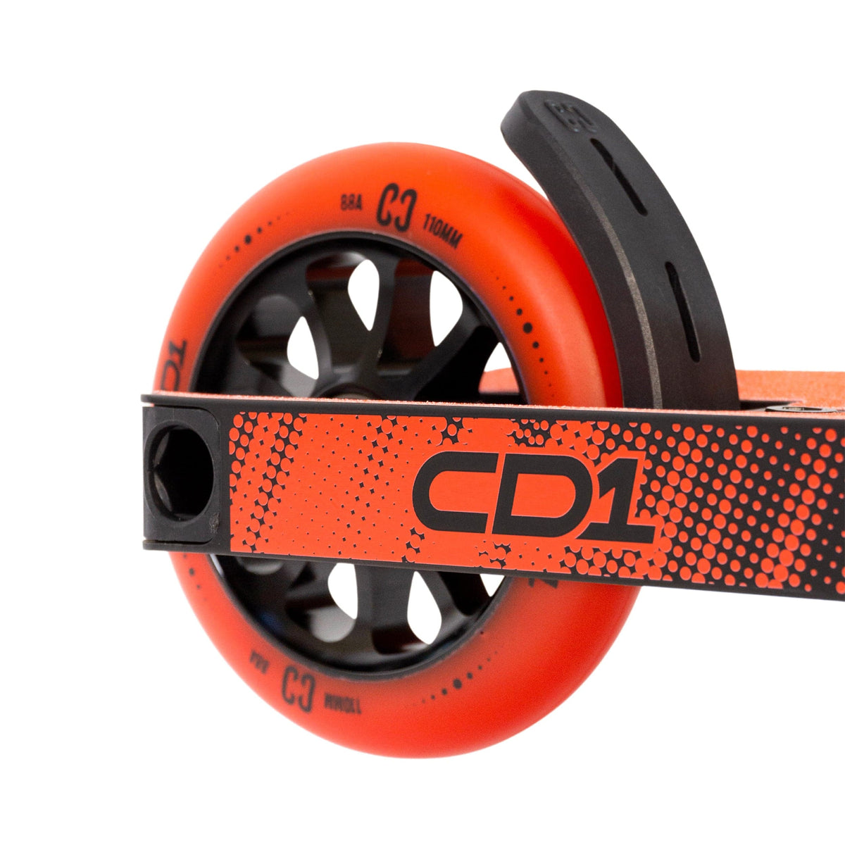 CORE CD1 complete stunt scooter in red and black - rear wheel detail