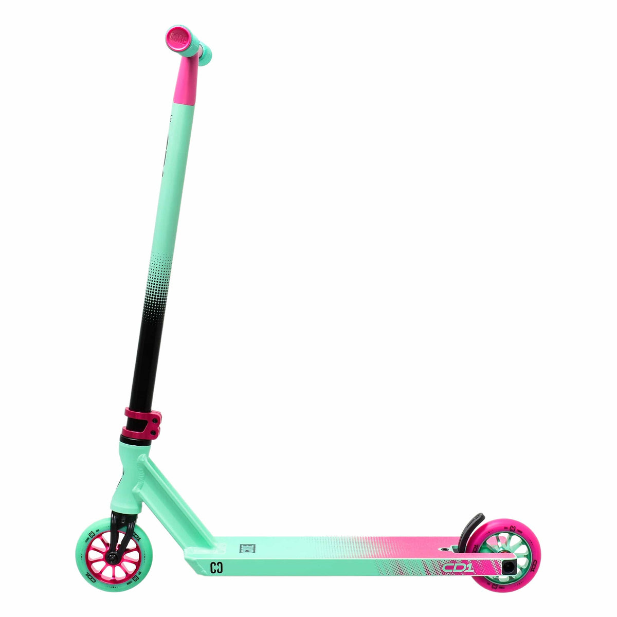 CORE CD1 complete stunt scooter in teal and pink - side view