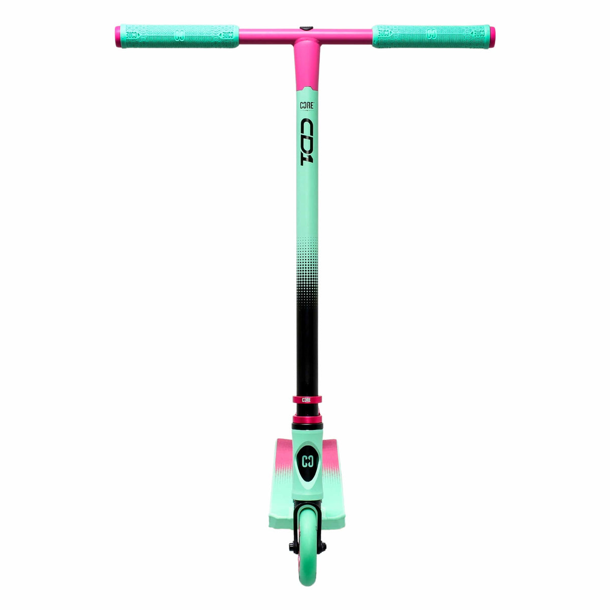 CORE CD1 complete stunt scooter in teal and pink - front view