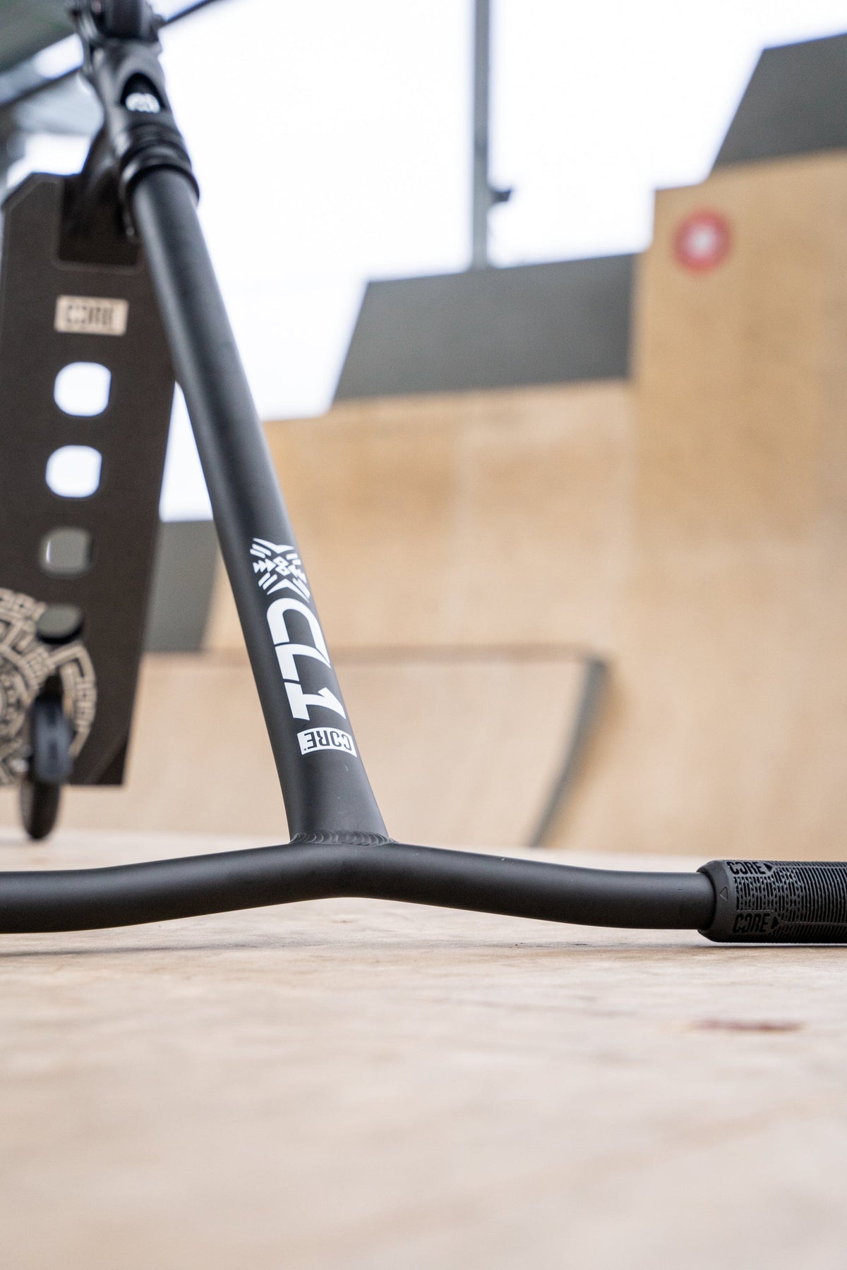 CORE CL1 complete stunt scooter in black - on a ramp