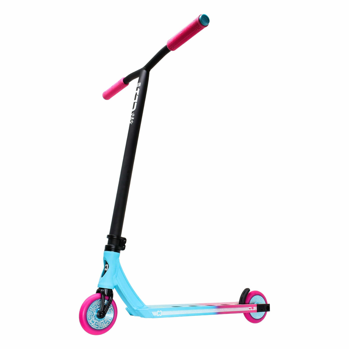 CORE CL1 complete stunt scooter in pink and teal - front three-quarter view