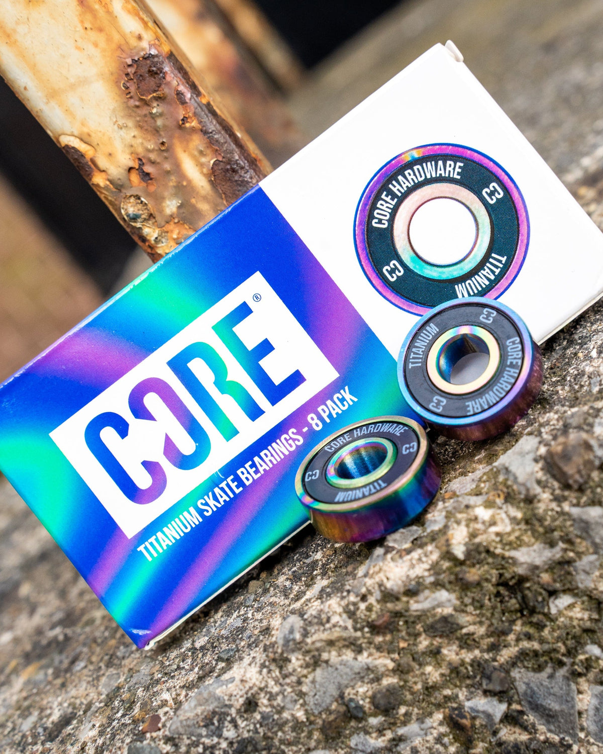 CORE Hardware Titanium Skate Bearings NeoChrome 8PK I Skate Board Bearings Alternate View Packaging