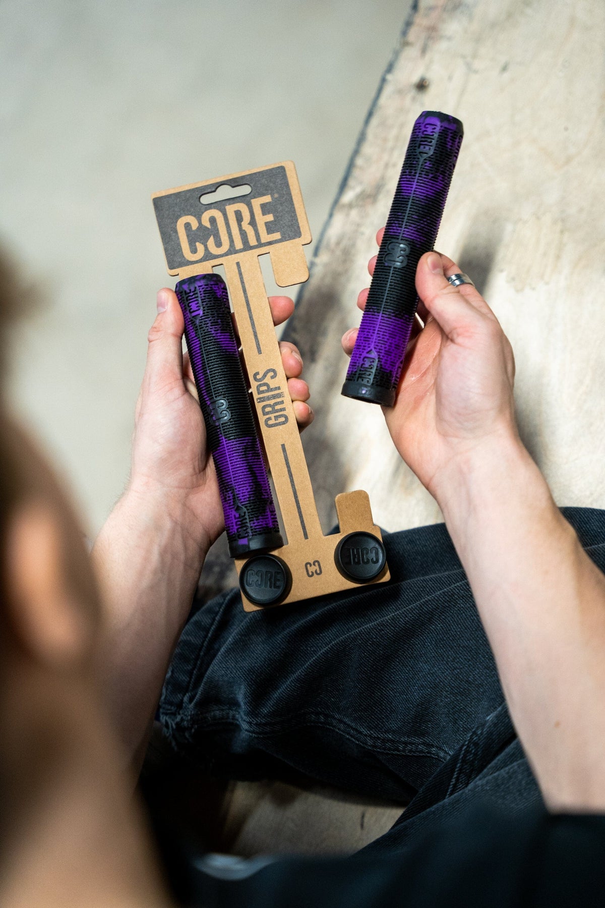 CORE Skinny Boy Scooter Handlebar Grips 170mm Purple/Black I Scooter Grips Holding Product