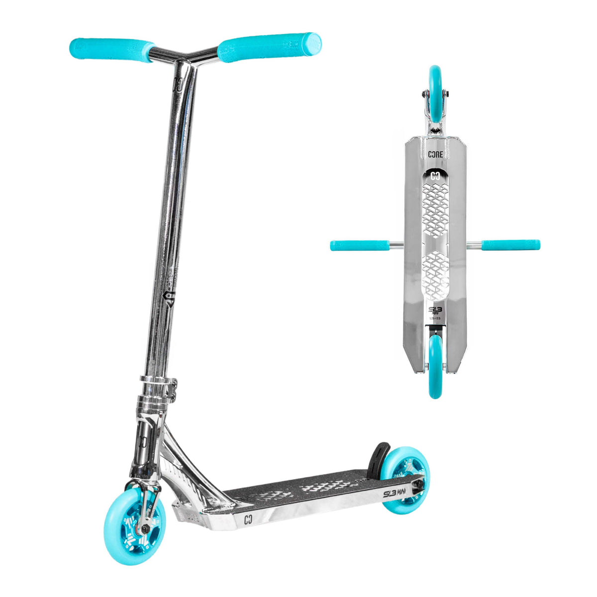 CORE SL3 Mini complete stunt scooter in chrome and teal