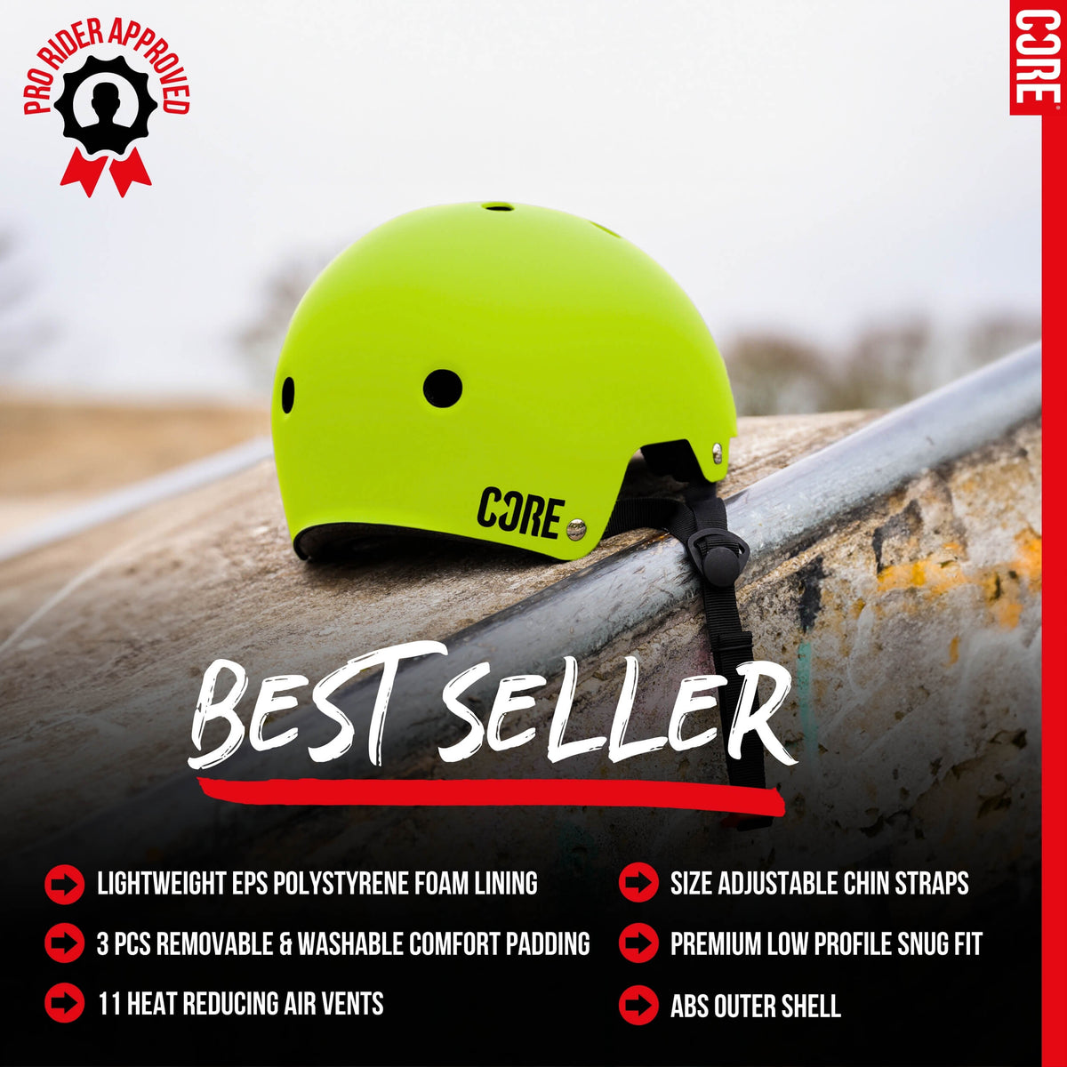 CORE Action Sports Helmet – Neon Green