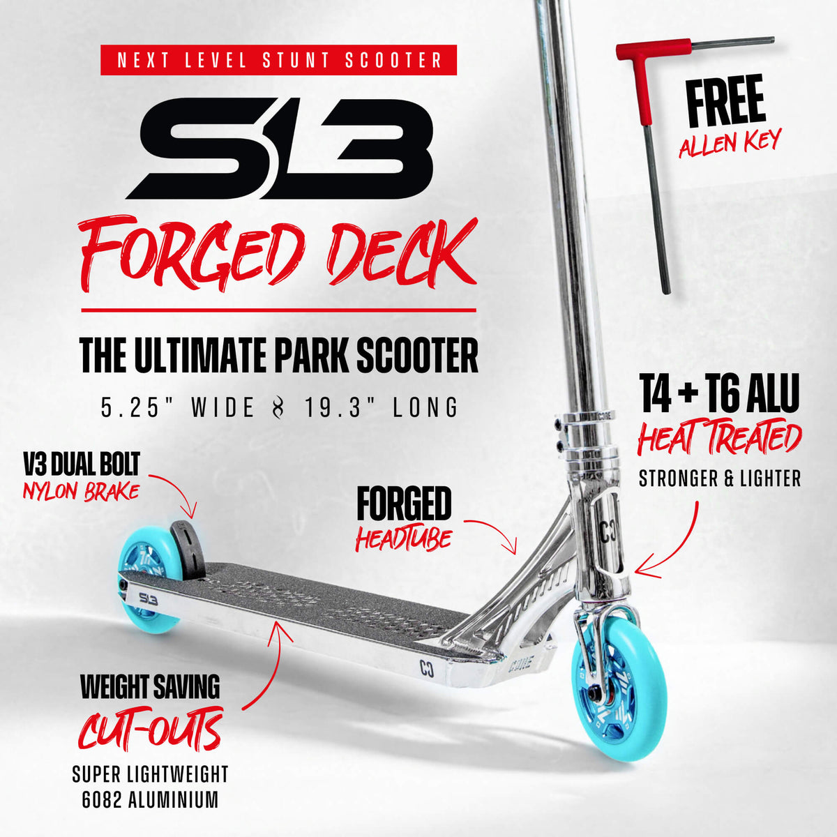 CORE SL3 complete stunt scooter in chrome and teal