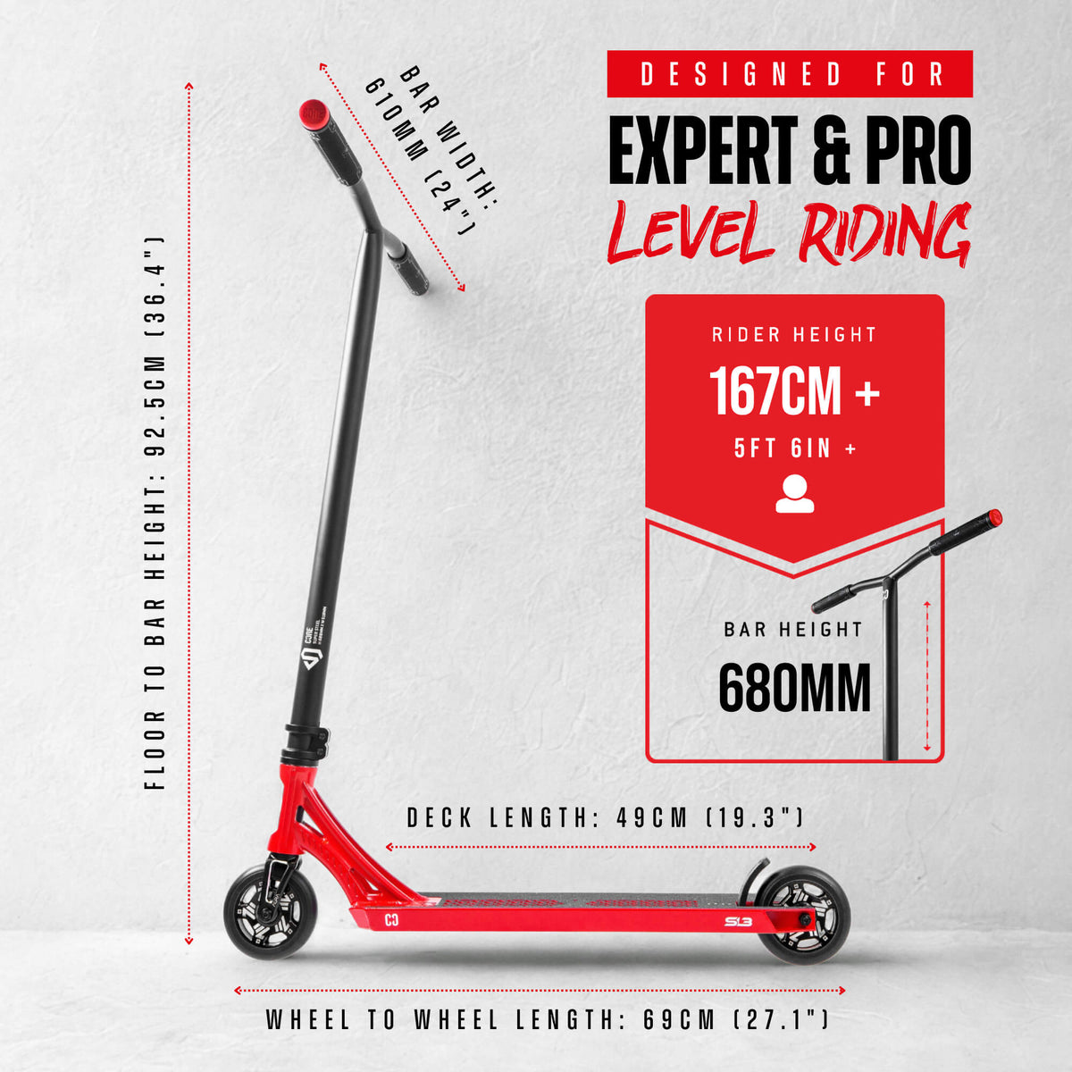 CORE SL3 complete stunt scooter in red and black
